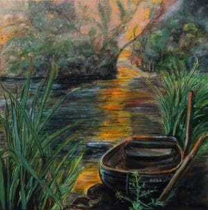 Aprics Boat In Pond - Print