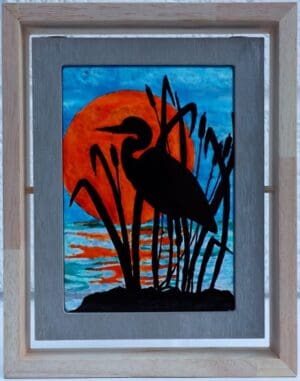 Painted Heron Silhouette on glass