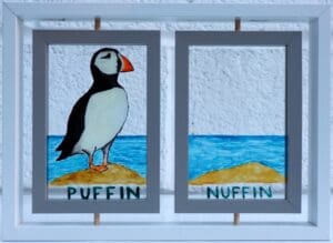 Painted Puffin Nuffin on glass