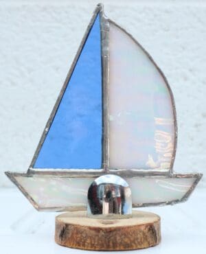 Glass Blue and White Boat