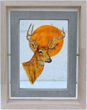 Painted Deer Head on Glass