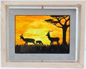 Painted Gazelle Family on Glass