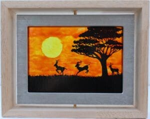 Painted Gazelles at Sunset on Glass