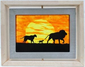 Painted Lion Family on Glass