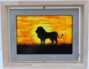 Painted Lion Sunset on Glass