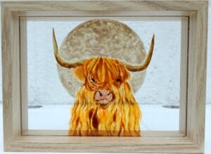 Painted Moonlit Highland Cow on Glass