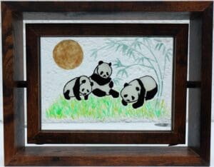 Painted Panda Family on Glass