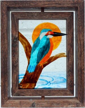 Painted Perched Kingfisher on Glass