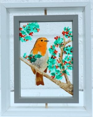 Painted Perched Robin on Glass