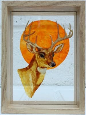 Painted Stag Head on Glass
