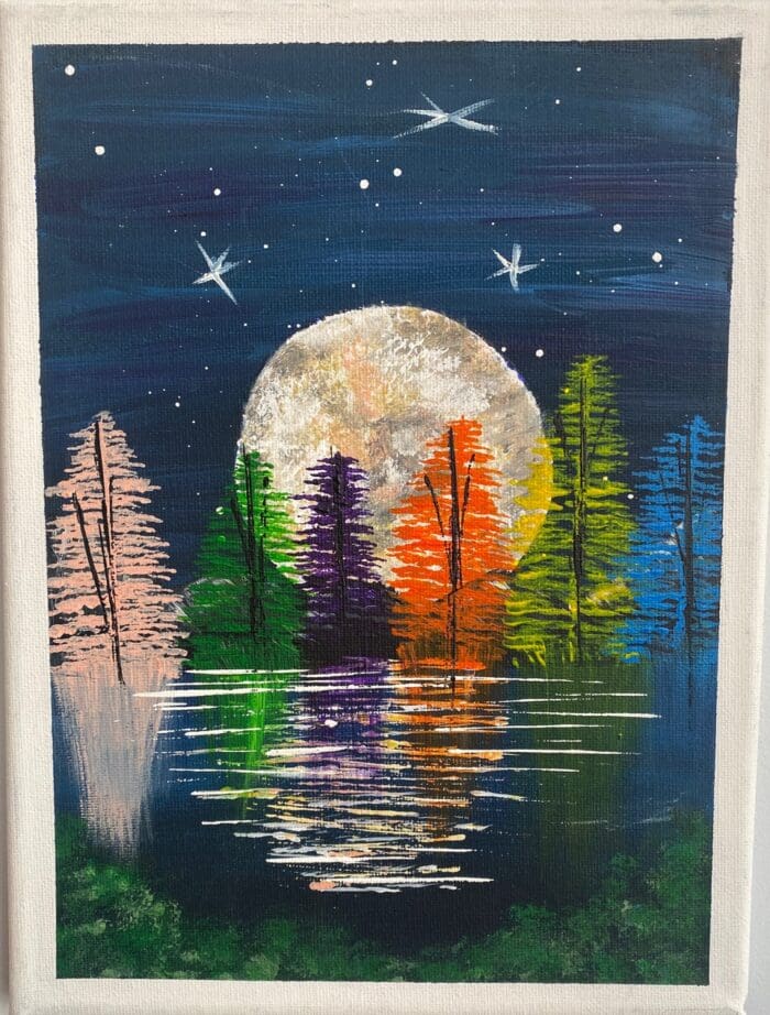 Moonlight behind colourful trees