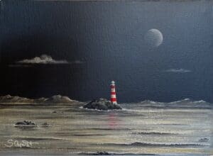 Lighthouse under the moon