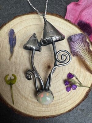 Mushroom necklace with opal