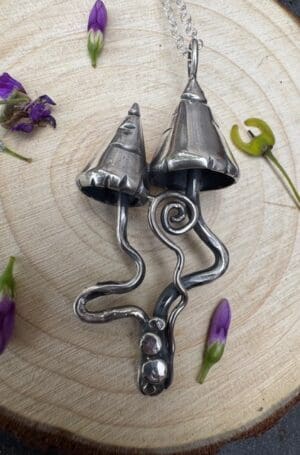 Mushroom necklace with spiral and dots