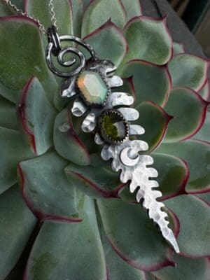 Opal and Tourmaline (small moon) necklace